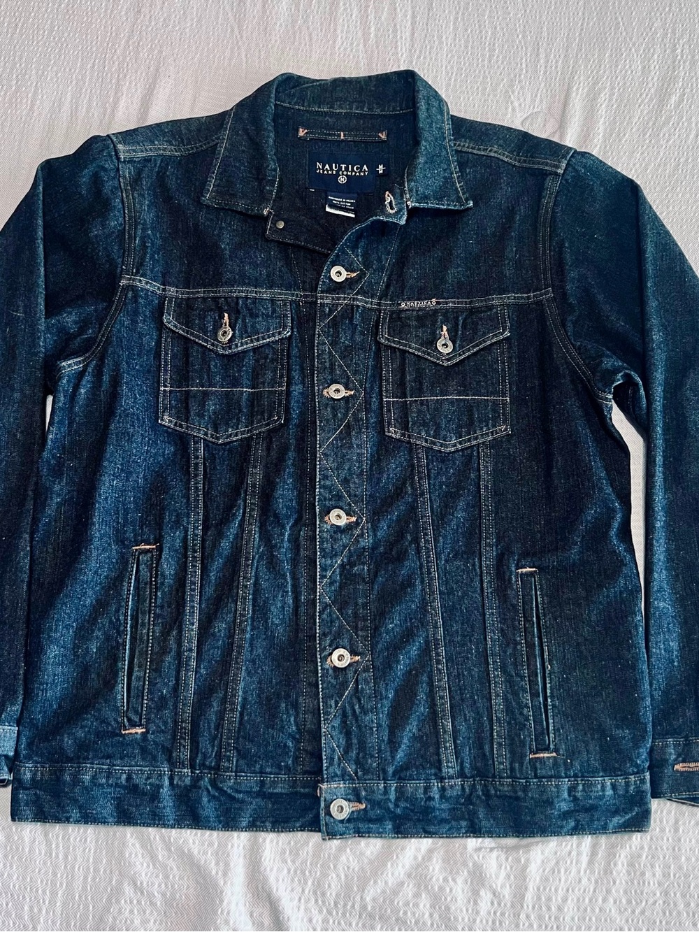 Vintage Y2K Náutica Men's Indigo Denim Jacket (oversized)
